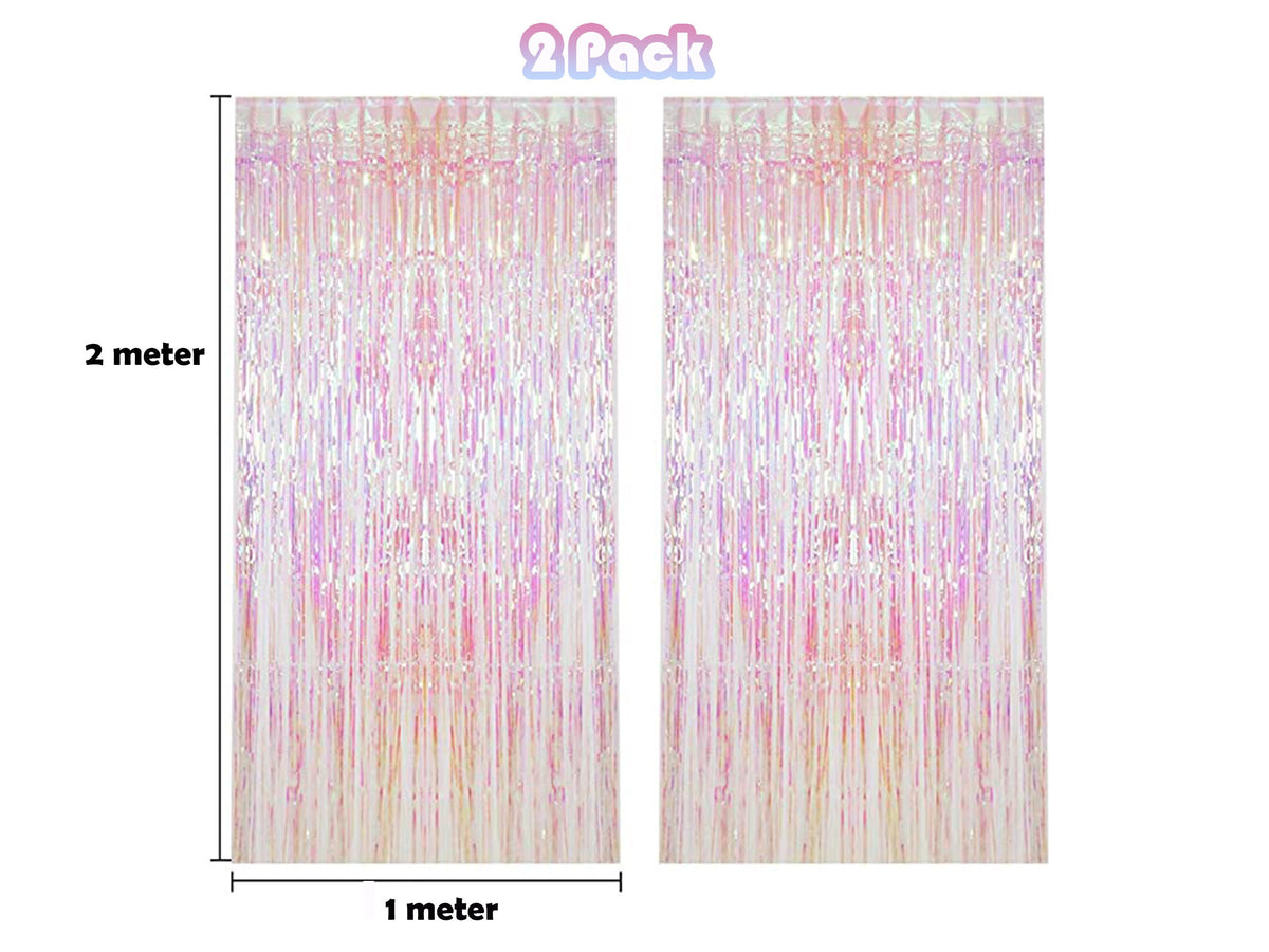 Iridescent Fringe Foil Curtain | Transparent Pink Backdrop, Bridal Shower Backdrop, Wedding, Hen Party, Birthday Photo Booth, Baby Shower