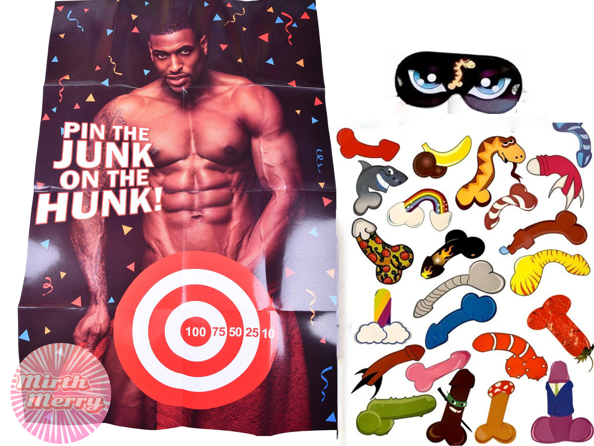 Pin the Macho on the Man, Junk on the Hunk, Hens Party Games, Pin the Tail on the Hunk, Bachelorette Party Supplies, Novelty Party Favors