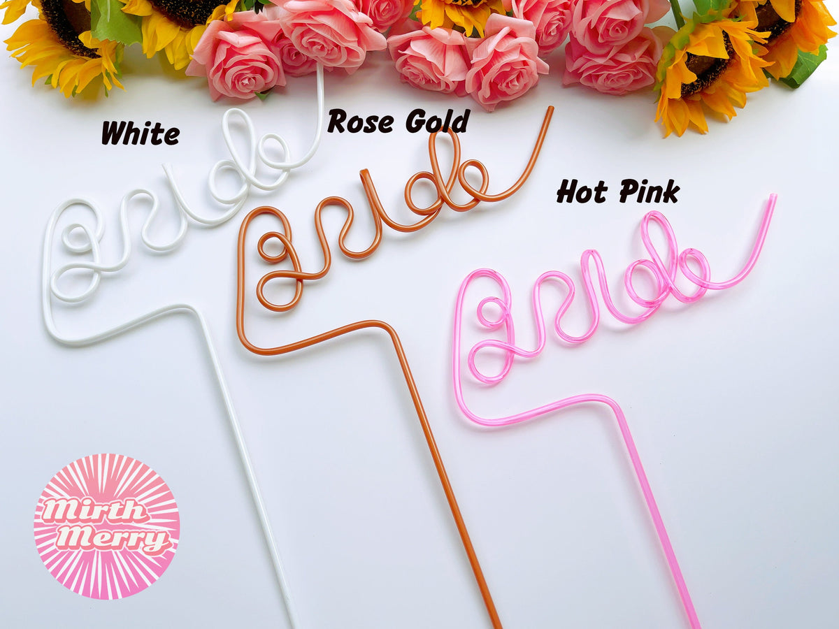 Rose Gold White Swirly Penis Straw + Bride Straw,| Bachelorette Party Favors | Bride To Be Bridal Shower | Hen Party Supplies Penis
