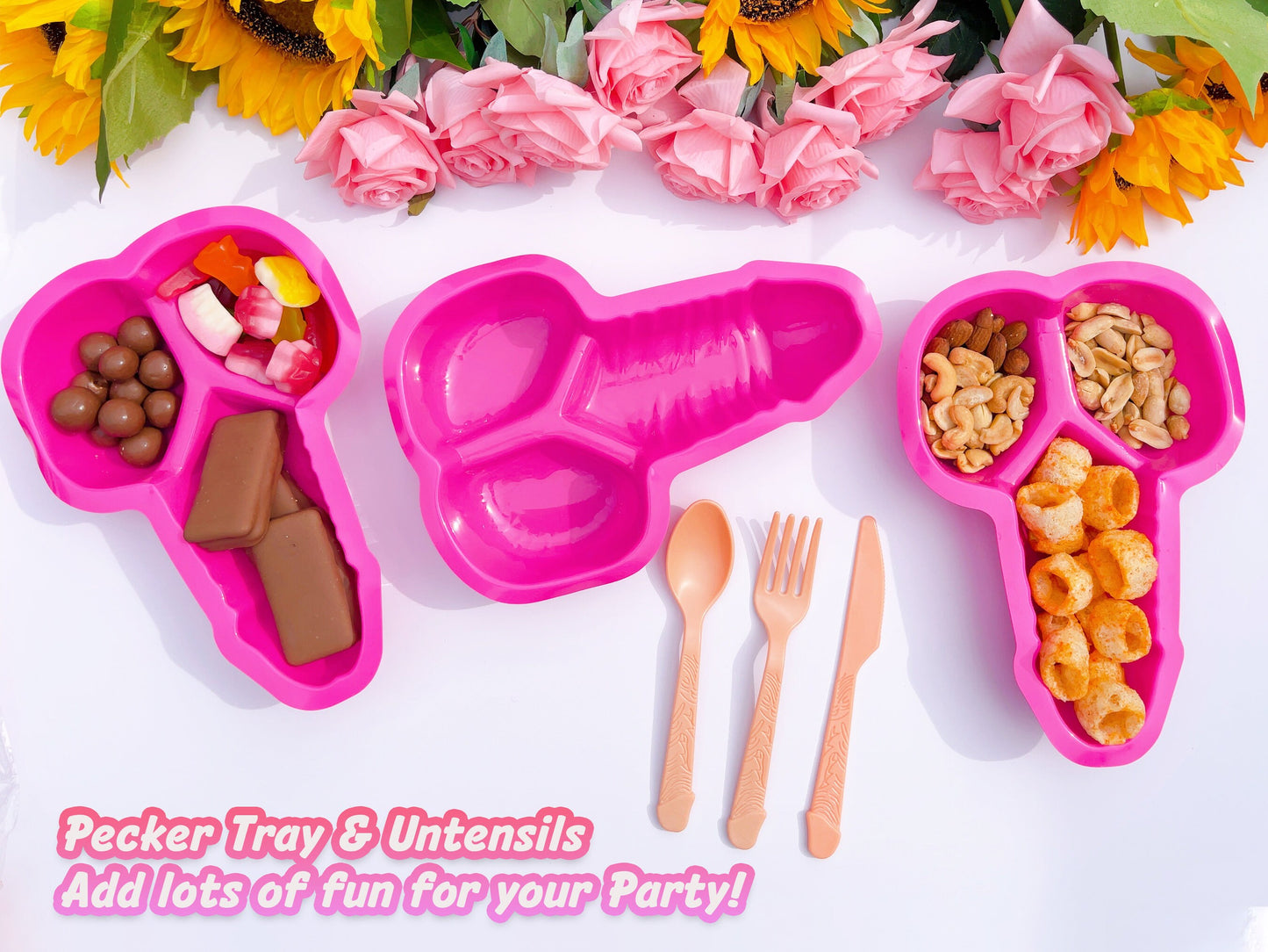 Pink Penis Snack Trays, Dick Utensils, Bachelorette Tablewear, Party Silverware, Pecker Tray, Hen Party Favors, Bach Decor, Penis Favors