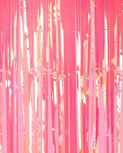 Iridescent Fringe Foil Curtain | Transparent Pink Backdrop, Bridal Shower Backdrop, Wedding, Hen Party, Birthday Photo Booth, Baby Shower