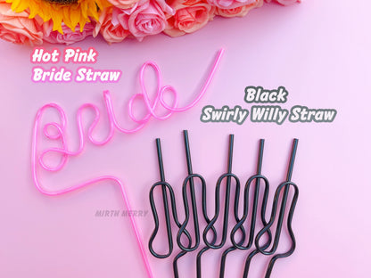 Black Swirly Penis Straw + Bride Straw,| Bachelorette Party Favors | Bride To Be Bridal Shower | Hen Party Supplies Penis