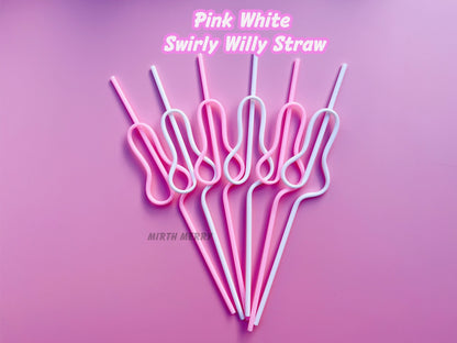 Pink White Swirly Penis Straw + Bride Straw,| Bachelorette Party Favors | Bride To Be Bridal Shower | Hen Party Supplies Penis