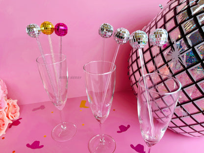 Disco Ball Drink Stirrers 6 Pack, Last Disco Hen Party Favors, Disco Cowgirl Cowboy, Bridal Shower, Bachelorette Decorations, 70's