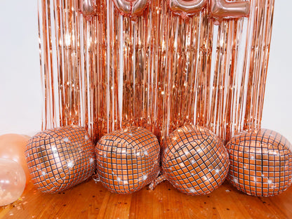 Rose Gold Disco Ball Foil Balloons - 4 pk, 22" | Hen Party Decorations, Last Disco, Birthday Party, Groovy 70s Balloons, Bachelorette Party