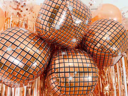 Rose Gold Disco Ball Foil Balloons - 4 pk, 22" | Hen Party Decorations, Last Disco, Birthday Party, Groovy 70s Balloons, Bachelorette Party