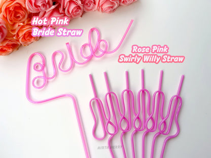 Rose Pink Swirly Penis Straw + Bride Straw,| Bachelorette Party Favors | Bride To Be Bridal Shower | Hen Party Supplies Penis