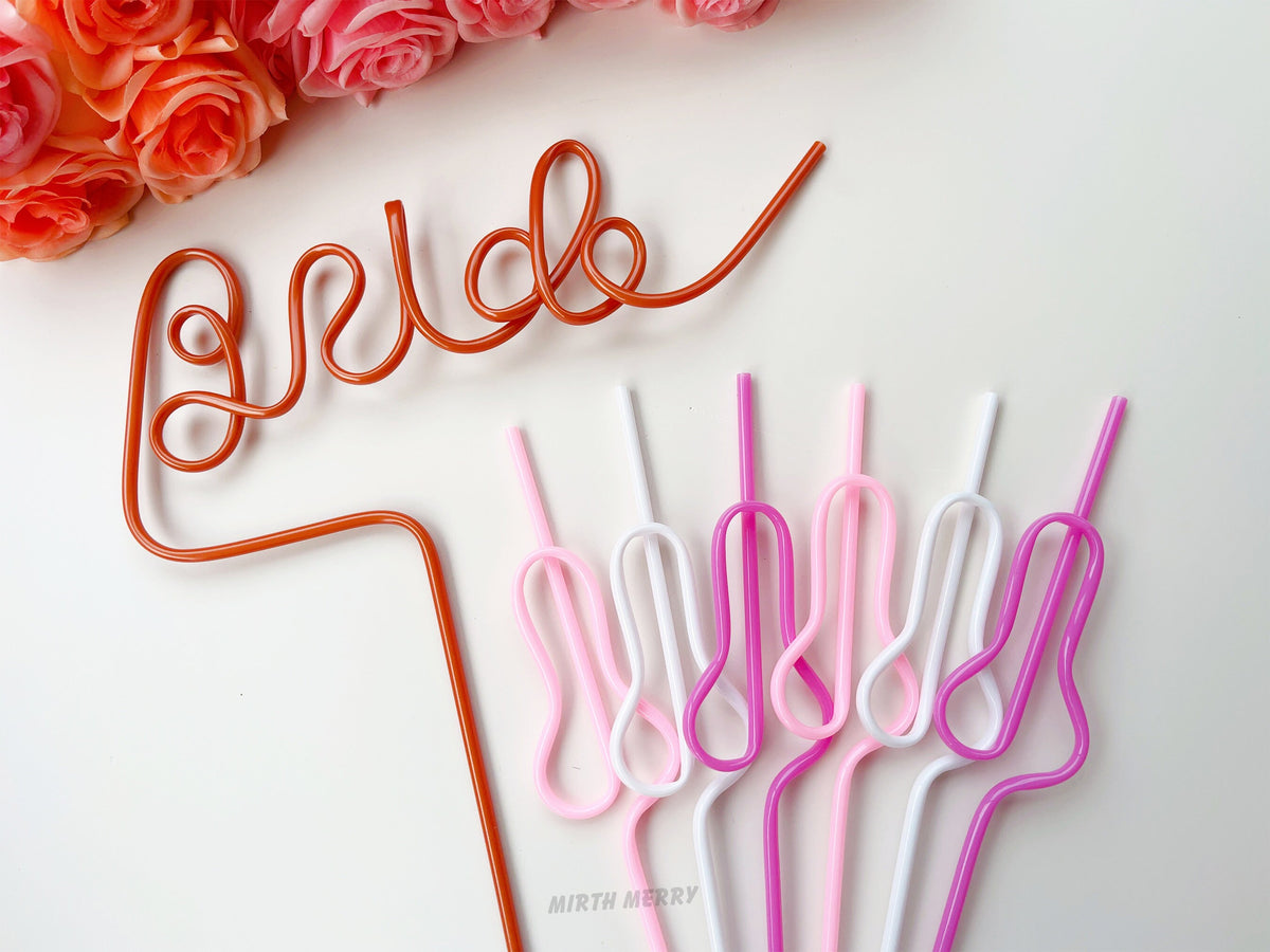 Rose Pink, Pink and White Swirly Penis Straw + Bride Straw| Bachelorette Party Favors | Bride To Be Bridal Shower | Hen Party Supplies Penis