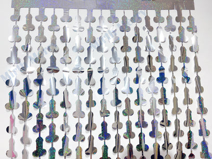 Iridescent Penis Holographic Foil Curtain | Hen Party Bridal Shower Backdrop, Birthday Backdrop, Photo Booth, Dick Favors, Naughty Bach