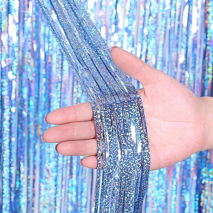 Holographic Silver Fringe Foil Curtain | Iridescent Backdrop, Bridal Shower Backdrop, Wedding, Hen Party, Birthday Photo Booth, Last Disco