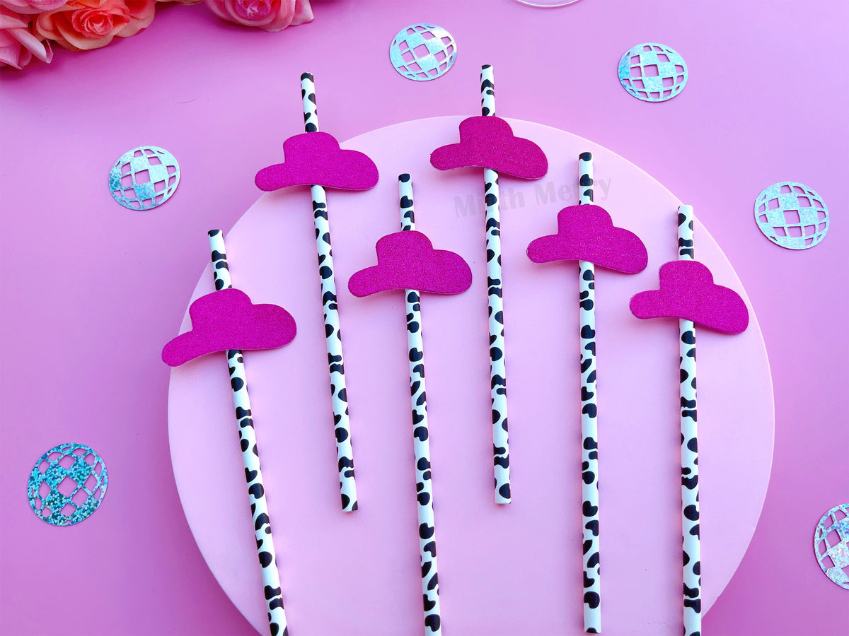 Cowgirl Hat Paper Straw | Bachelorette Party Hen Party Decoration Supplies, 70's Disco Party Favor, Last Disco Bach Decor, Pink Disco Party